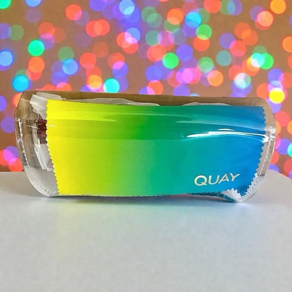 Quay Real Me Sunglasses Geometric Pink Ombre Frame Brown Lens NWT And Case